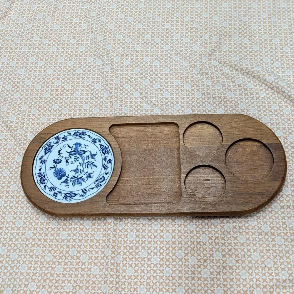 Teakwood Dolphin Wooden Cheese Appetizer Charcuterie‎ Board w Porcelain Plate